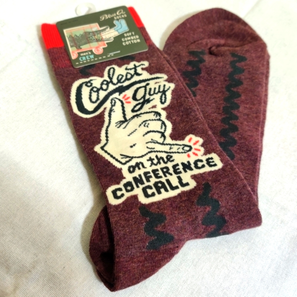 Blue Q Coolest Guy in the Conference Call Crew Socks, NWT